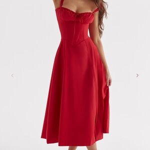 Elegant Red Midi Dress House of CB carmen Red Rose Bustier   XS plus cup